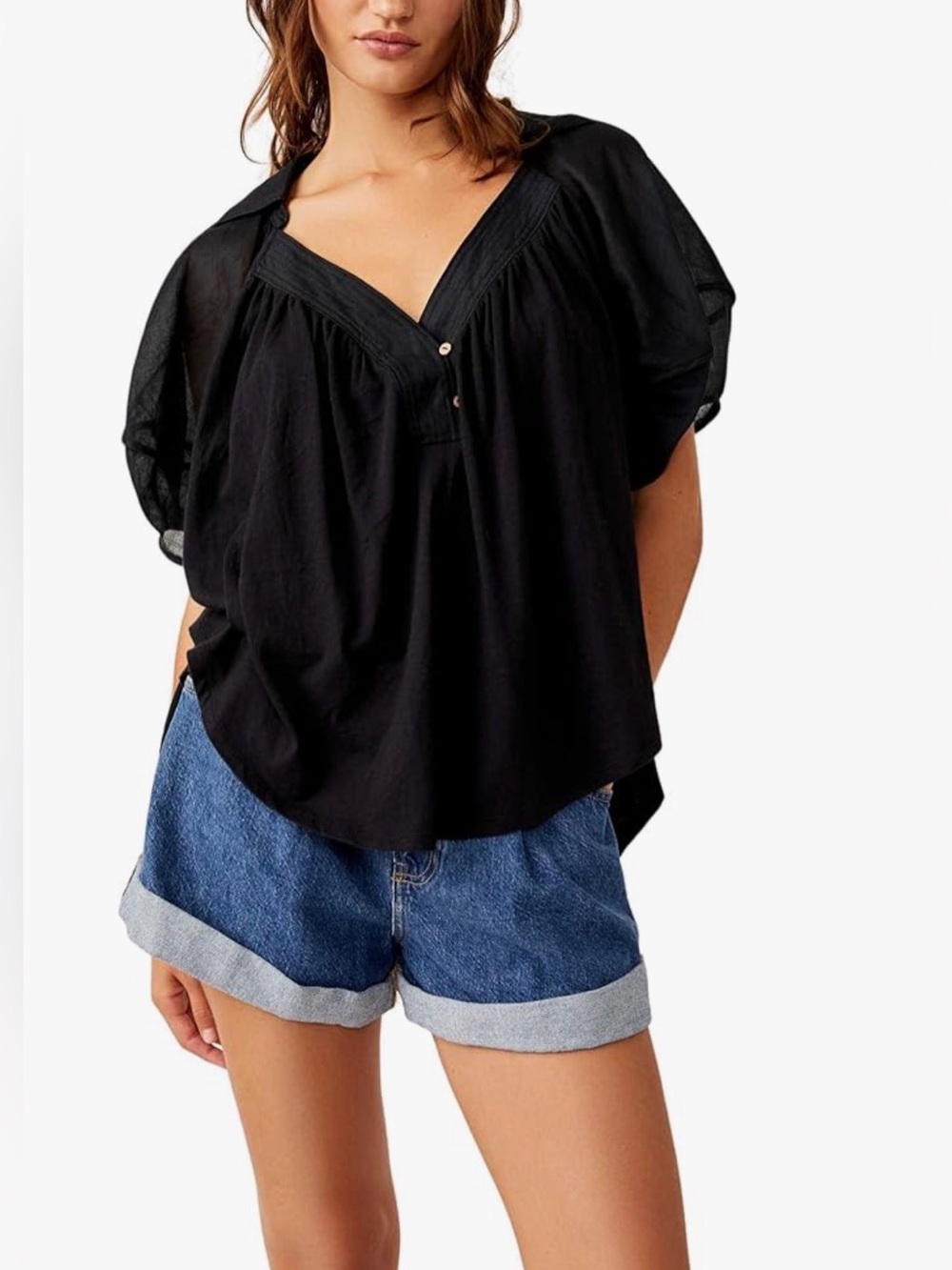 Free people 
Sunray Mixed Media Cotton Jersey Babydoll Top size Large